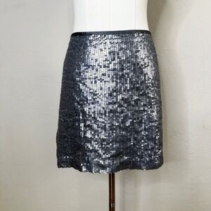Hallhuber Evening Sequin Mini Skirt Sparkly Silver Party Clubwear Size 38 / US 8